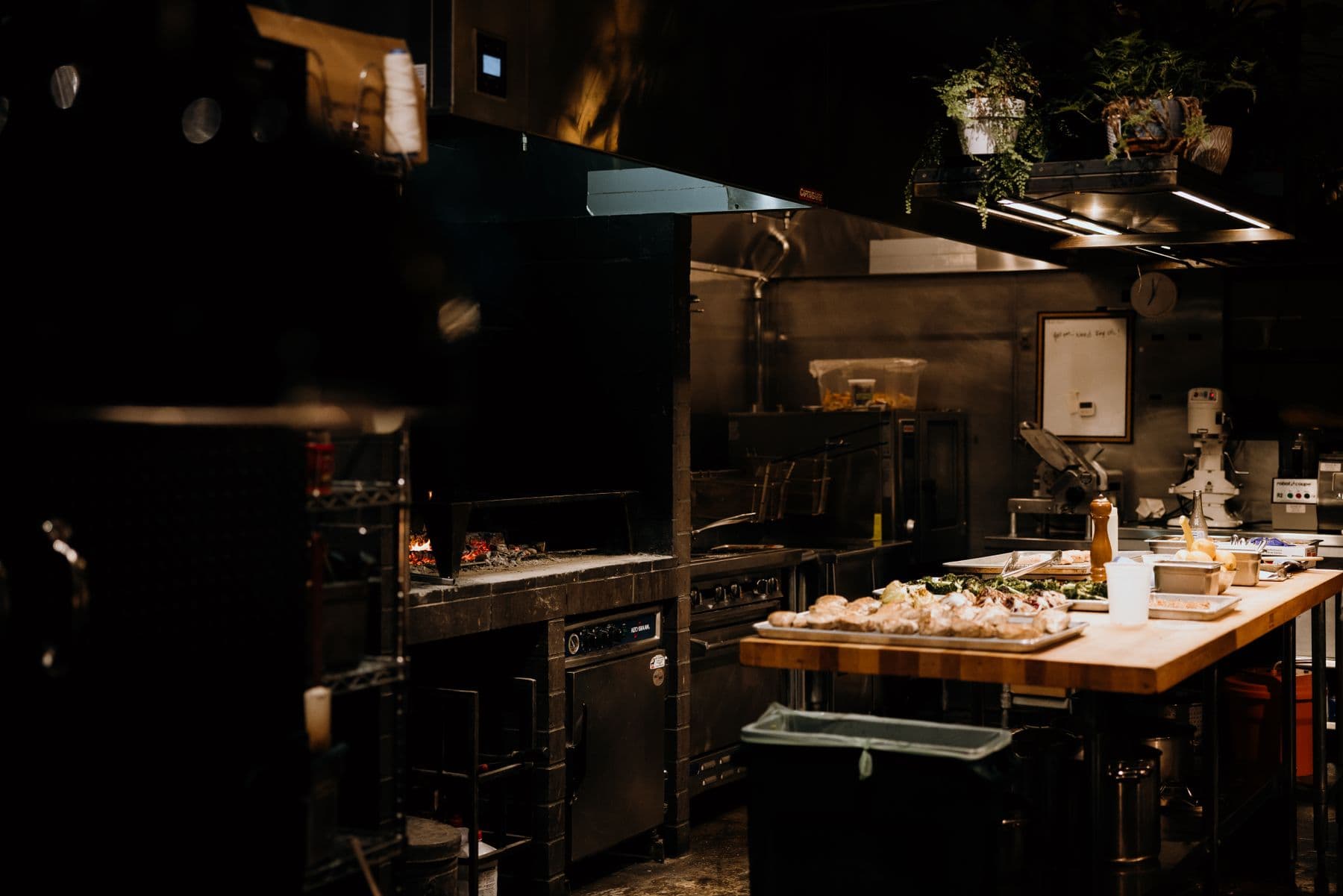 Commercial restaurant kitchen prepared for service